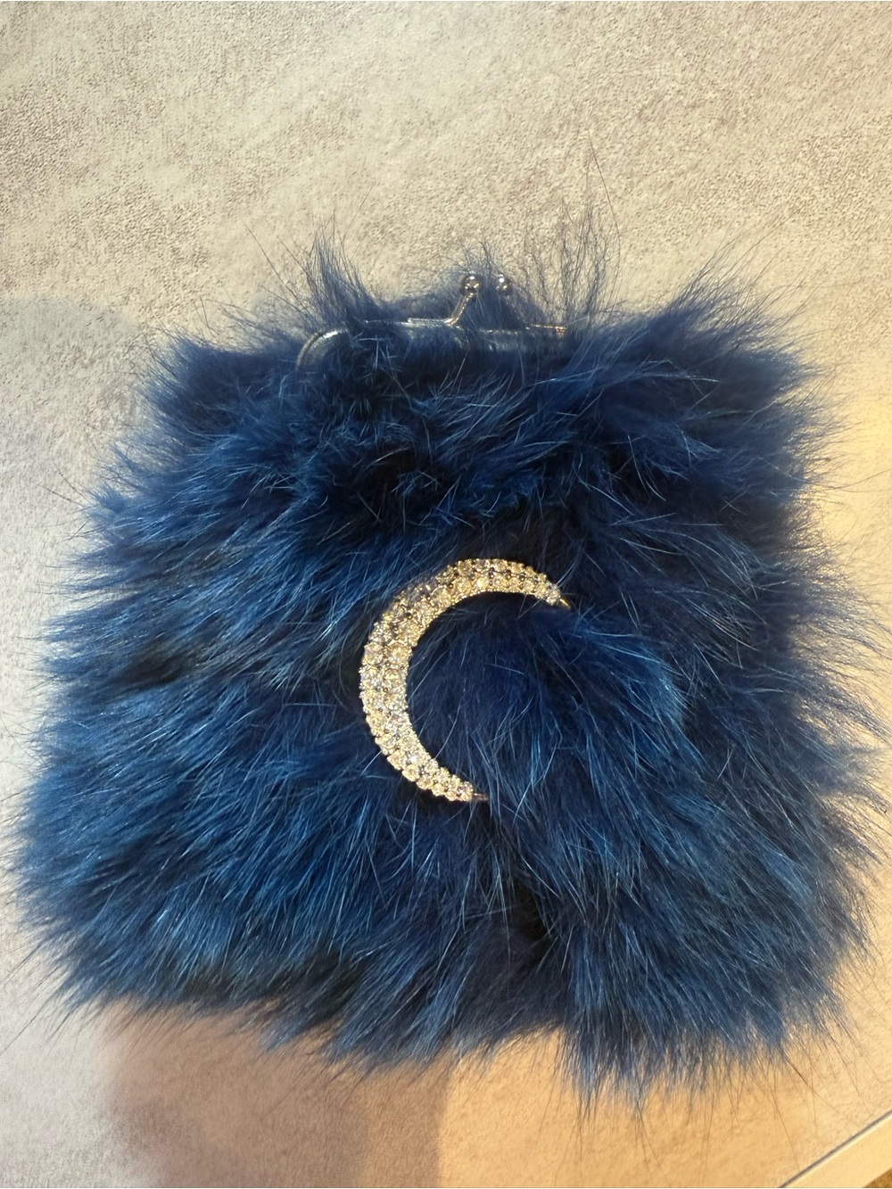 Blue Fox Fur & Gold satin SWAROVSKI Rhinestone Coin purse